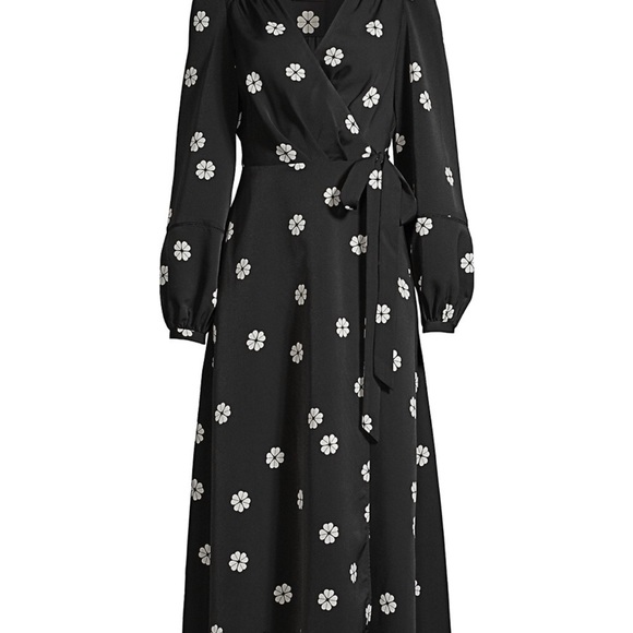 Kate Spade black floral clover print wrap dress size 12 - Picture 2 of 8